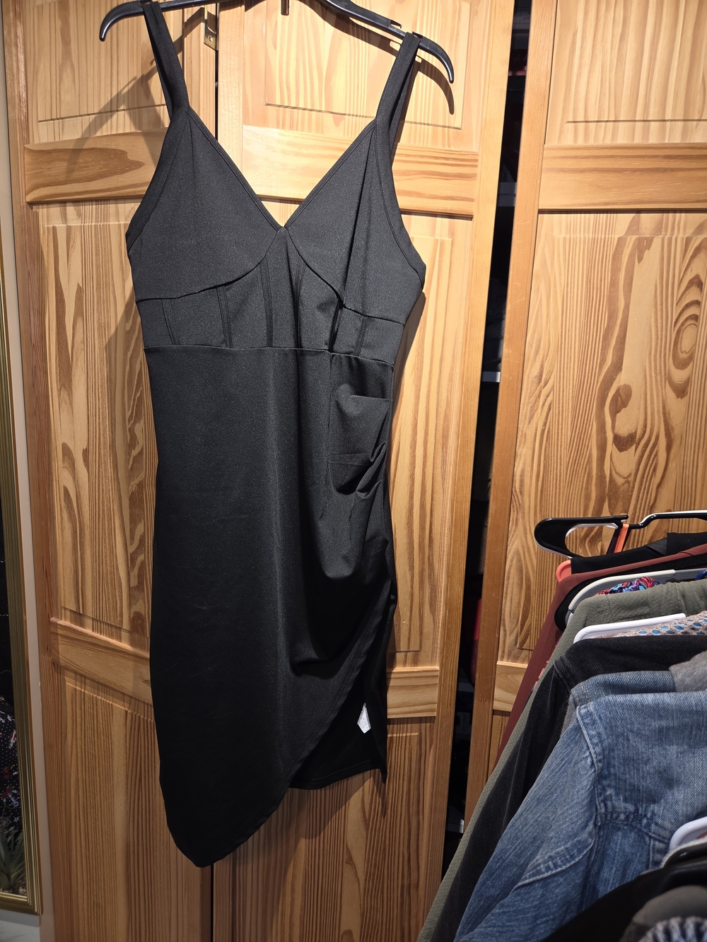 SHEIN Sexy Black Asymmetrical V-Neck Slip Dress